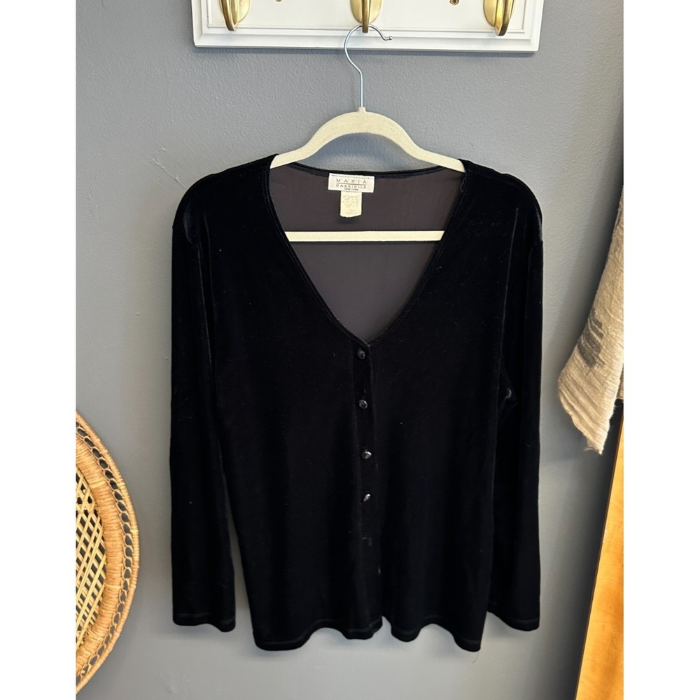 Maria Gabrielle Womens Sizeโ L Black Velvet Top Lightweight Large Button Front